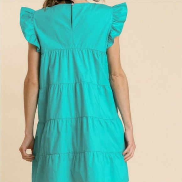 Zenana Women's Teal Tiered Ruffle Sleeve Shift Mini Babydoll Dress XL - Picture 2 of 5